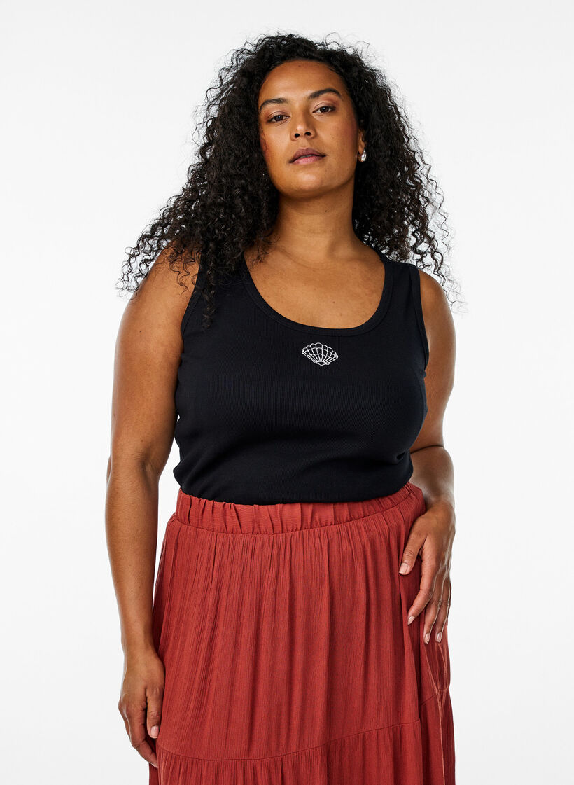 Haut ajust&eacute; avec motif, Noir, Model image number 0