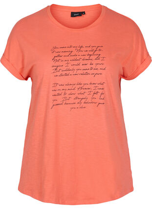 T-shirt avec imprimé en coton biologique, Living Coral Text, Packshot image number 0