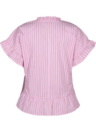 Gestreepte blouse met peplum en ruches, Pink Red Stripe, Packshot image number 1