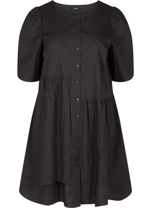 Robe chemise en coton à manches bouffantes, Black, Packshot image number 0