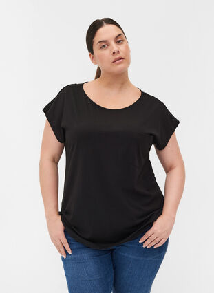 T-shirt avec poche poitrine en coton bio, Black, Model image number 0