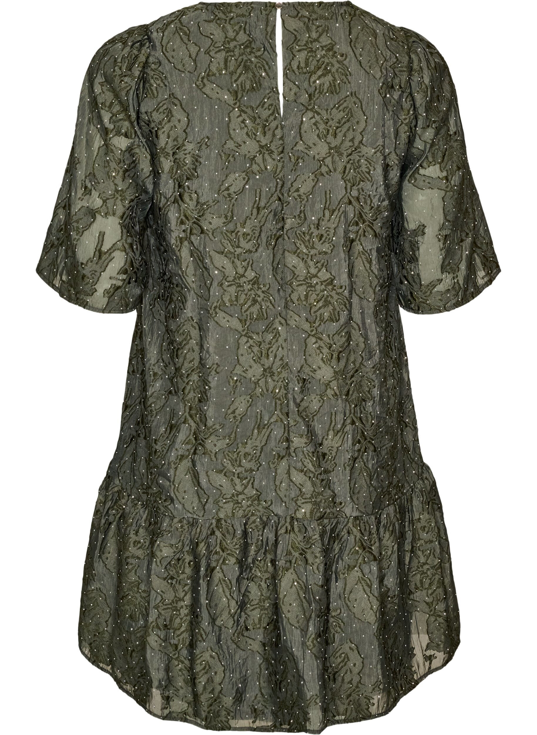 ZizziRobe jacquard avec des d&eacute;tails scintillants et des manches bouffantes, Vert, Packshot image number 1