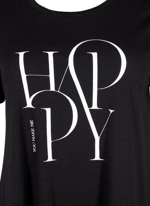 T-shirt en coton avec imprimé de texte, Black HAPPY, Packshot image number 2