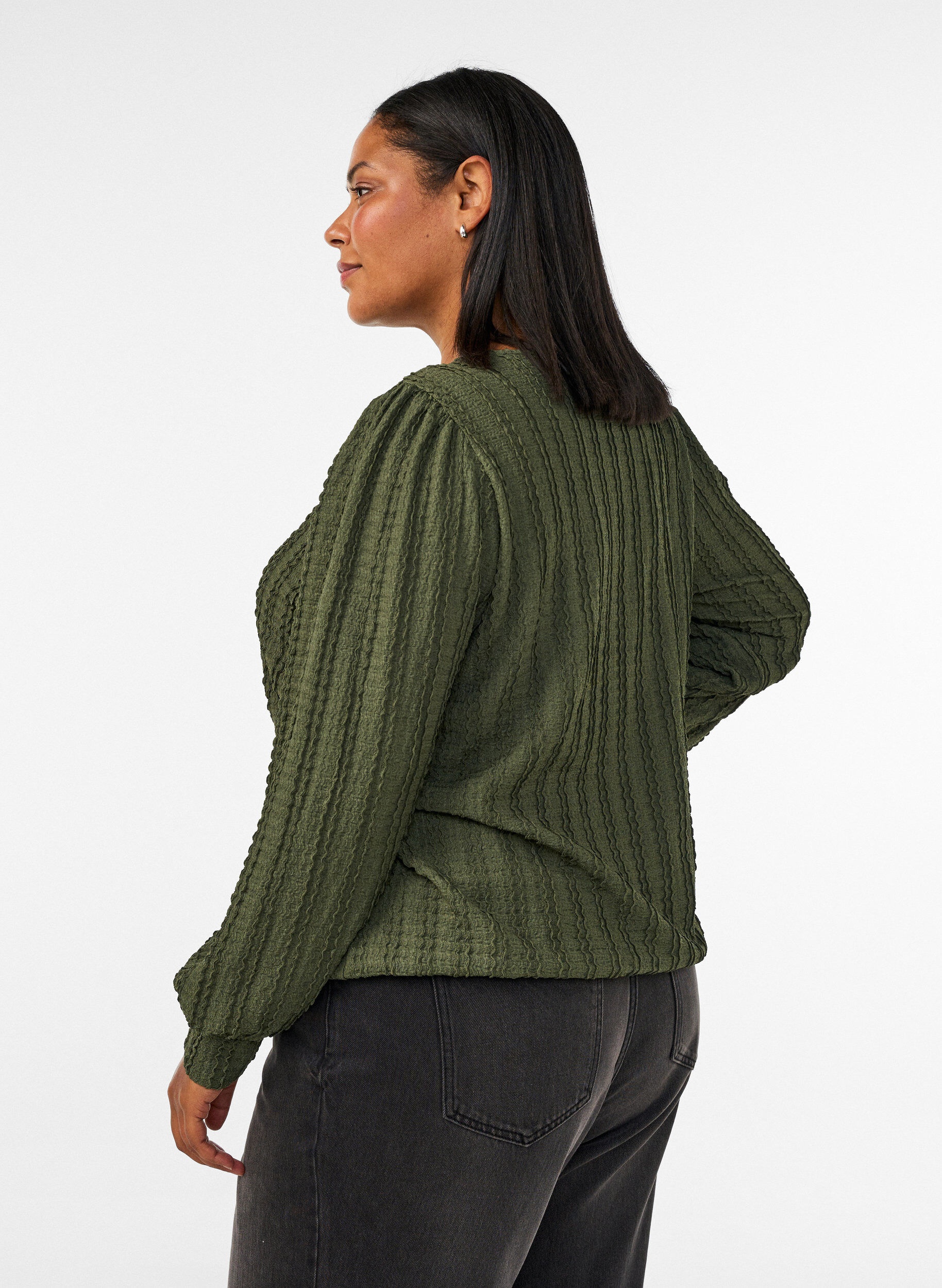 ZizziJersey blouse met structuur en ballonsilhouet, Groen, Model image number 2