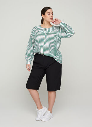 Gestreepte blouse in katoen, Green Stripe , Model image number 3
