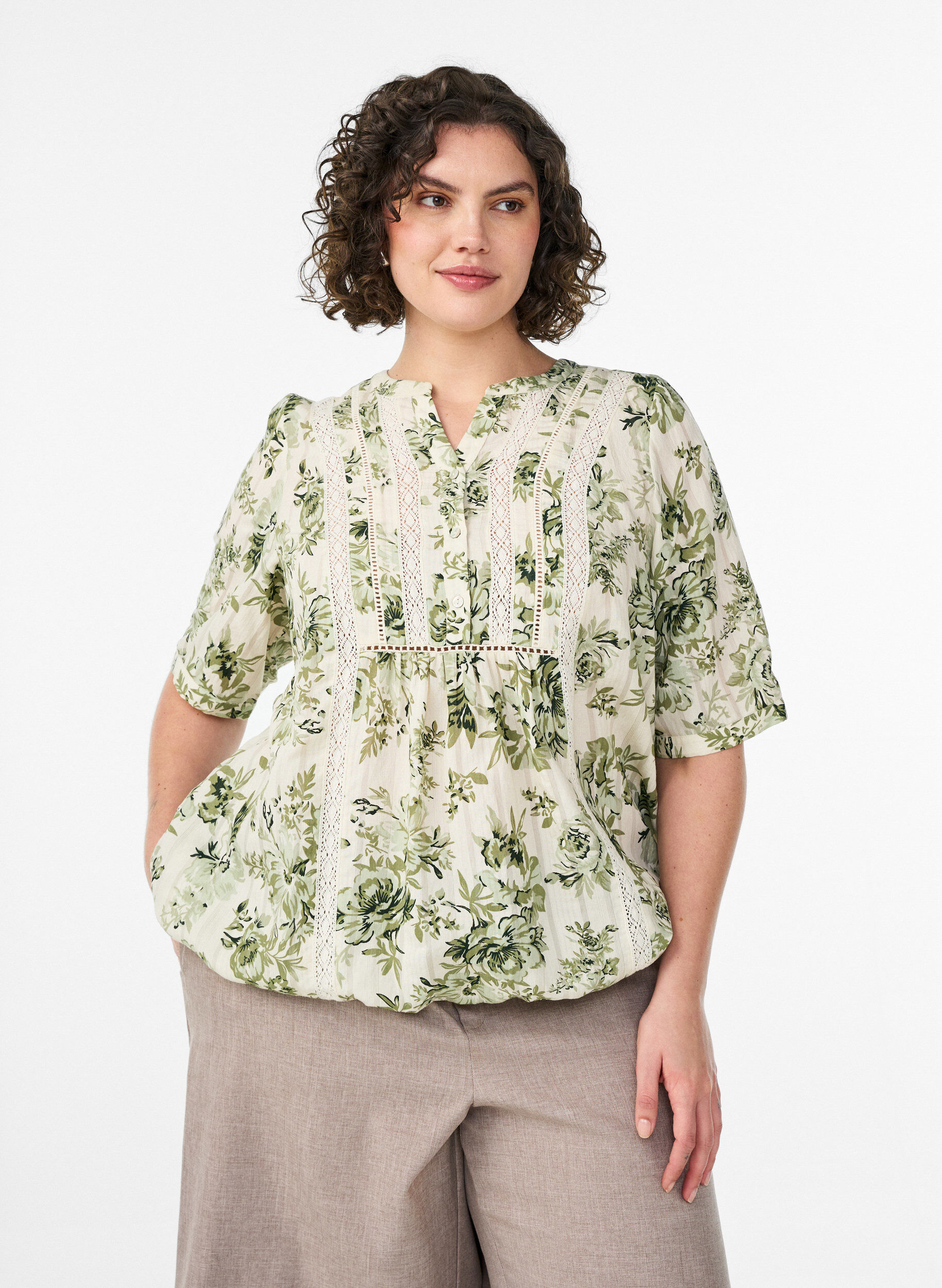 ZizziBlouse imprim&eacute;e &agrave; manches 1/2, Vert clair, Model image number 0