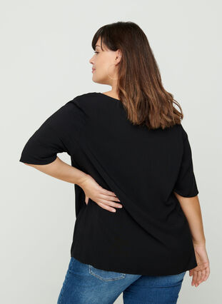 Viscose blouse met v-hals en kant, Black, Model image number 1