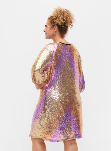 Robe à paillettes avec manches 3/4, Gold Mulit Sequins, Model image number 1