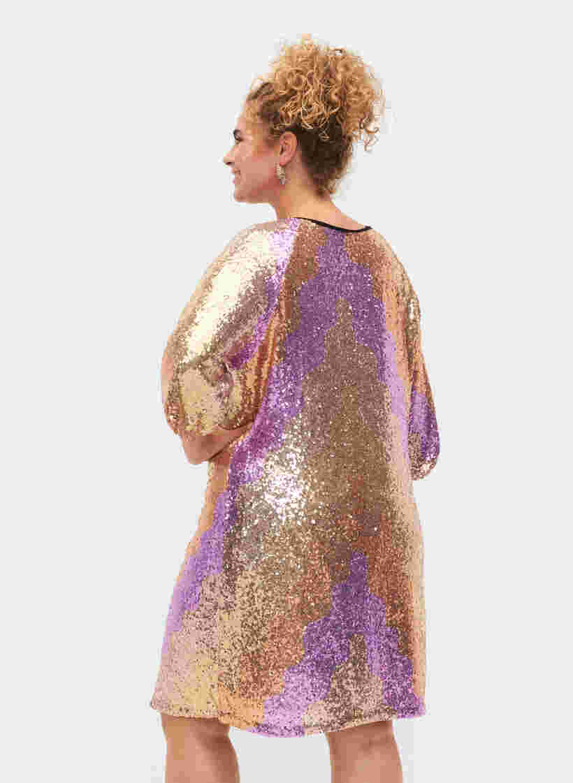 Paillettenjurk met 3/4-mouwen, Gold Mulit Sequins, Model image number 1