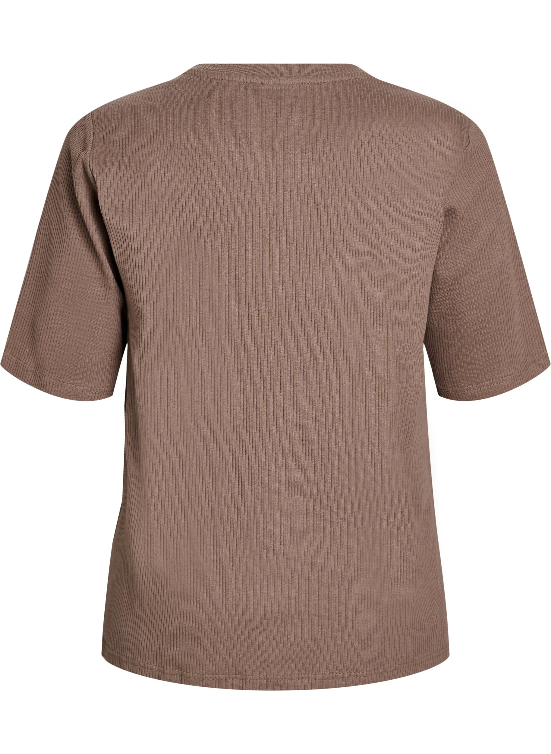 ZizziGeribde jersey blouse met korte mouwen, Bruin, Packshot image number 1