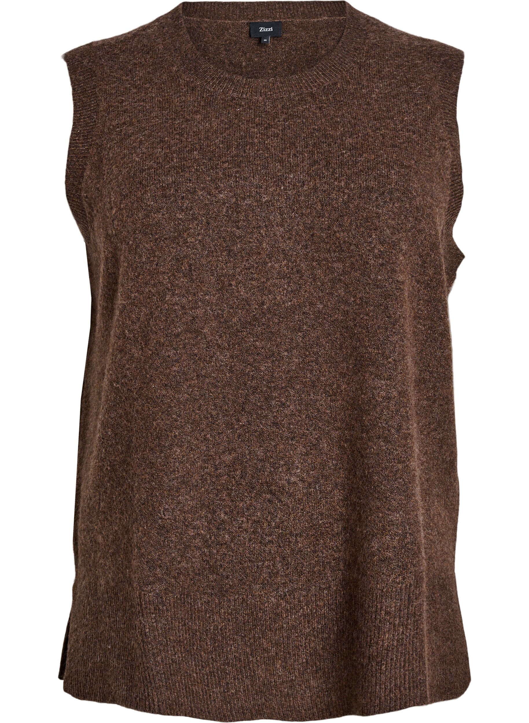 ZizziGebreid vest met geribbelde randen, Groen, Packshot image number 0