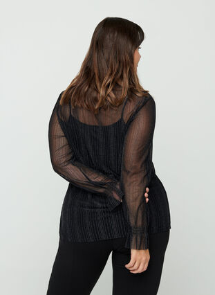 Licht transparante blouse met lurex, Black w. Silver, Model image number 1