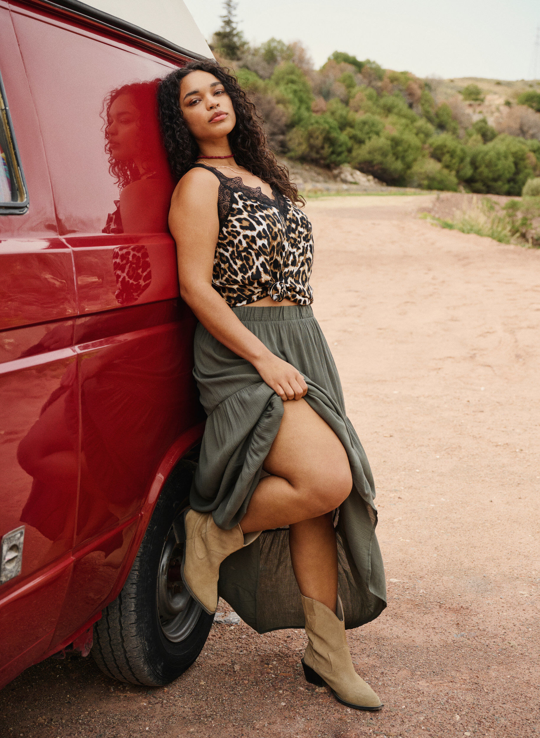 Zizzi Top avec dentelle en viscose, Leopard, Image image number 0