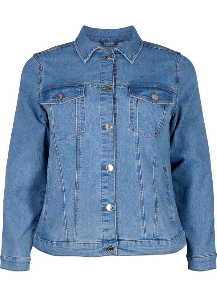 FLASH - Veste en jean en m&eacute;lange de coton extensible, Bleu, Packshot image number 0