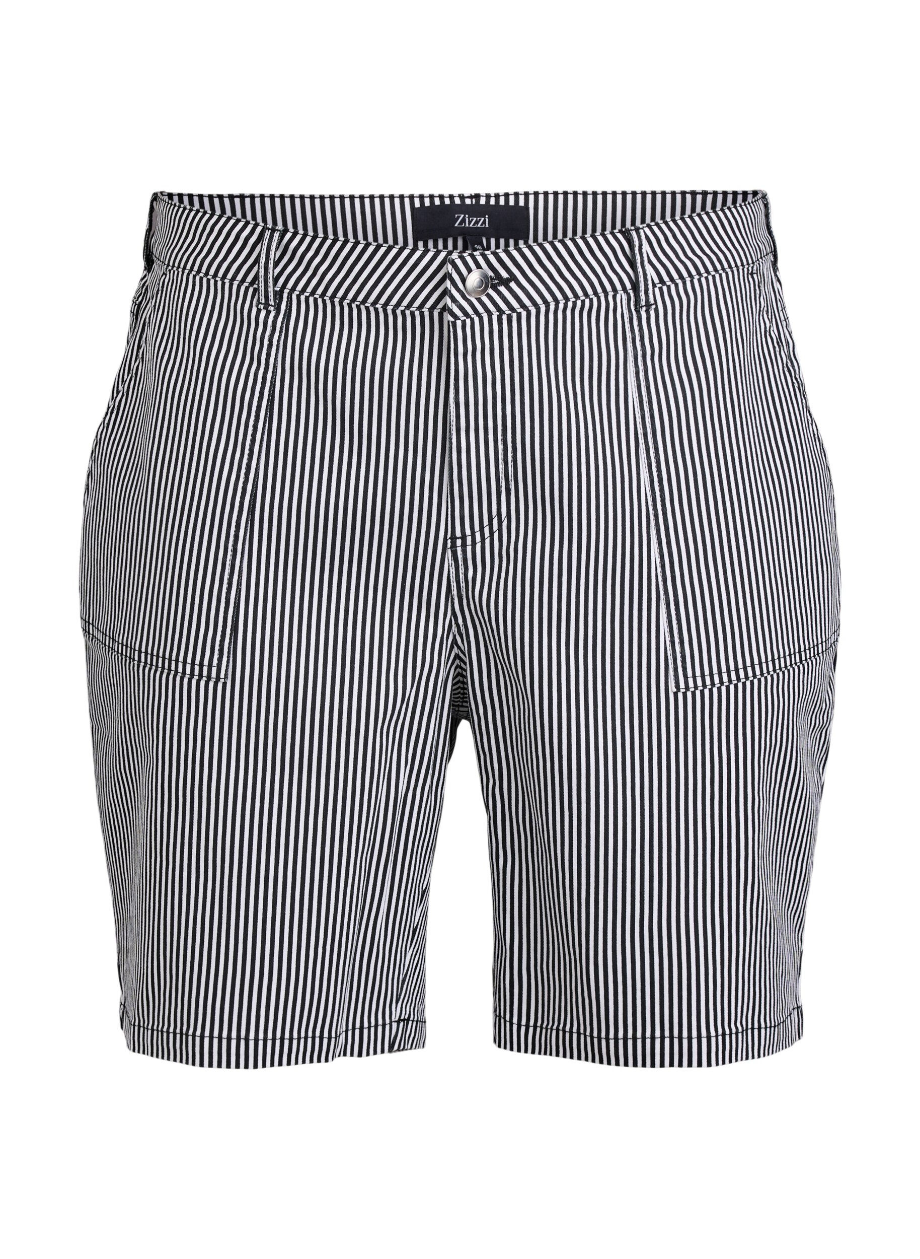 ZizziGestreepte bermudashorts met hoge taille, Zwart, Packshot image number 0