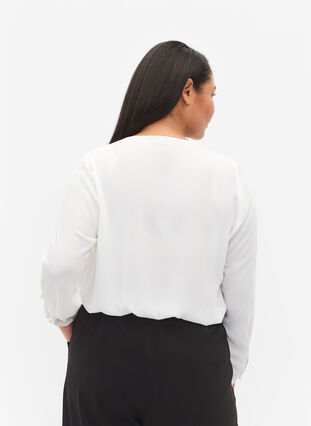 Chemise à manches longues avec col en V, Bright White, Model image number 1