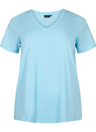 T-shirt met korte mouwen en v-hals, Sky Blue, Packshot image number 0