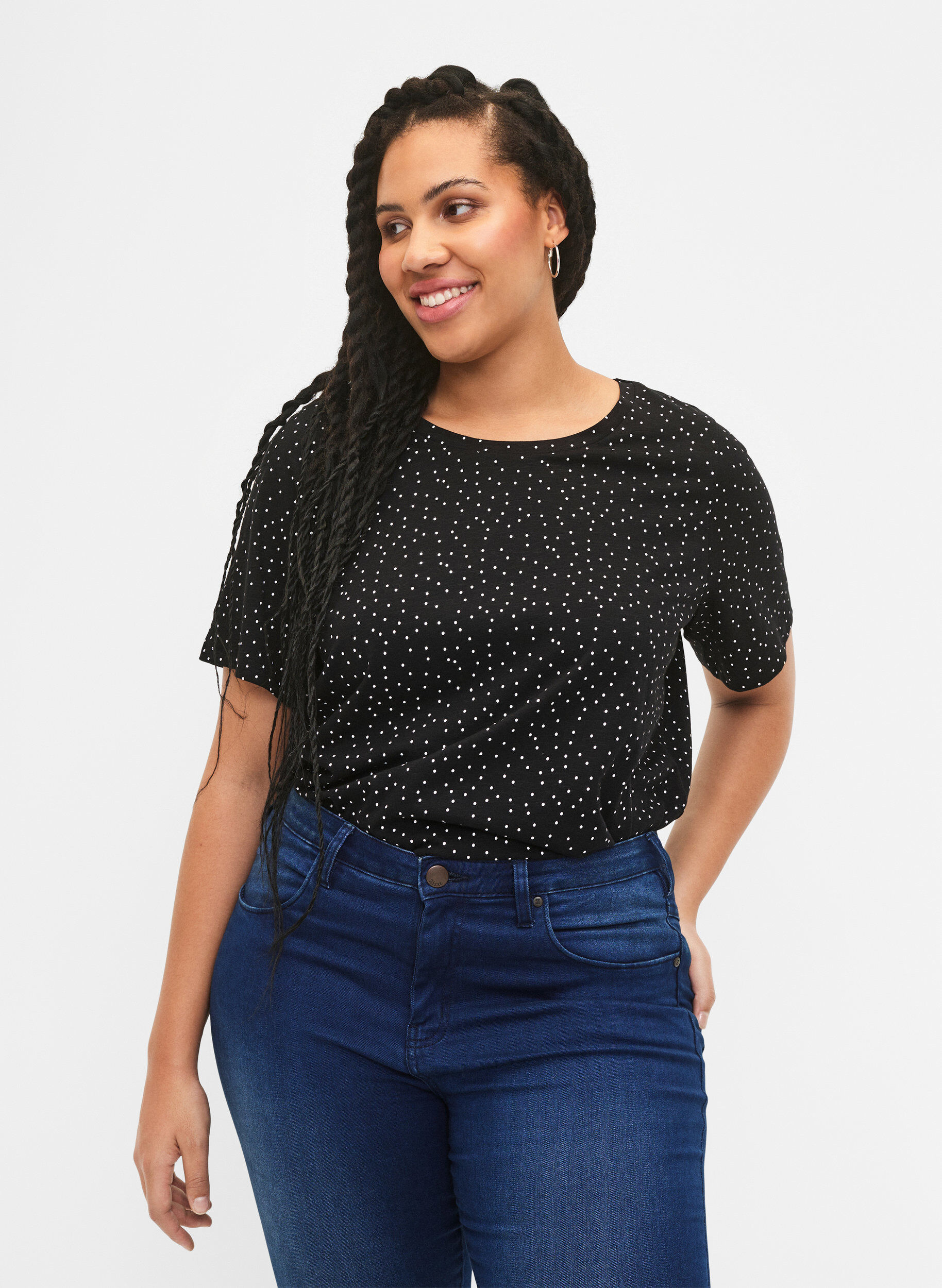 T-shirt &agrave; pois en coton biologique	, Noir, Model