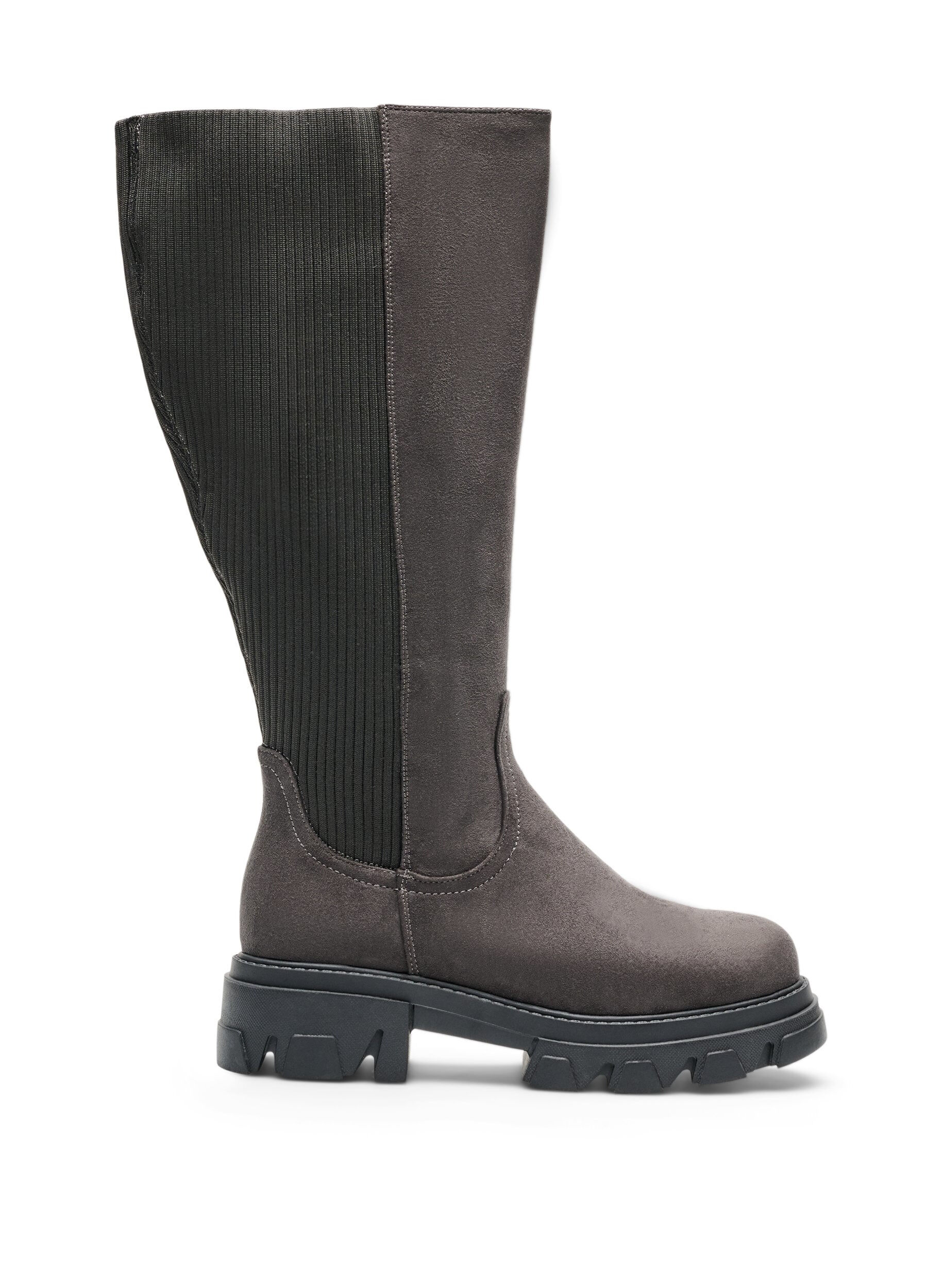 ZizziLange laars met een geribde elastische schacht en grove zool, Bruin, Packshot image number 0