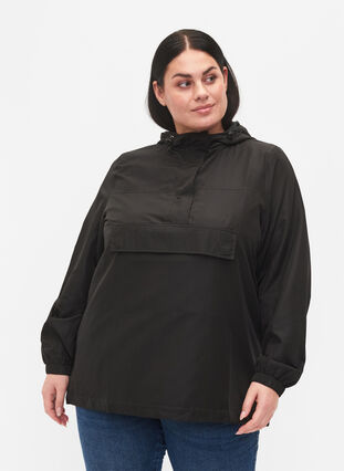 Anorak avec capuche et poche, Black, Model image number 0
