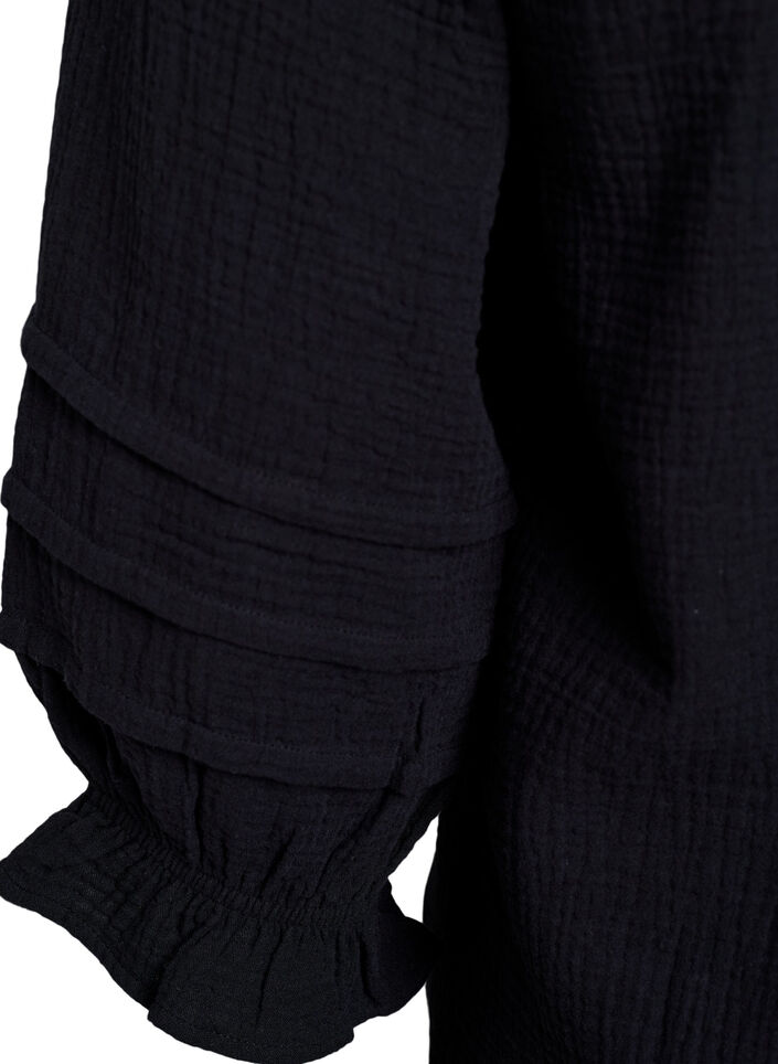 Katoenen mousseline blouse met 3/4 mouwen, Black, Packshot image number 3