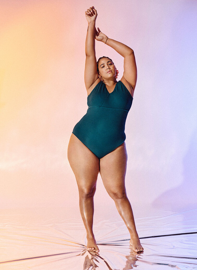 Maillot de bain avec texture en crêpe et effet enveloppant., Dark Sea, Image image number 0