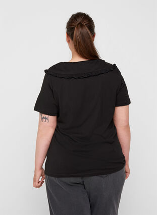 T-shirt en coton à manches courtes avec col, Black, Model image number 1