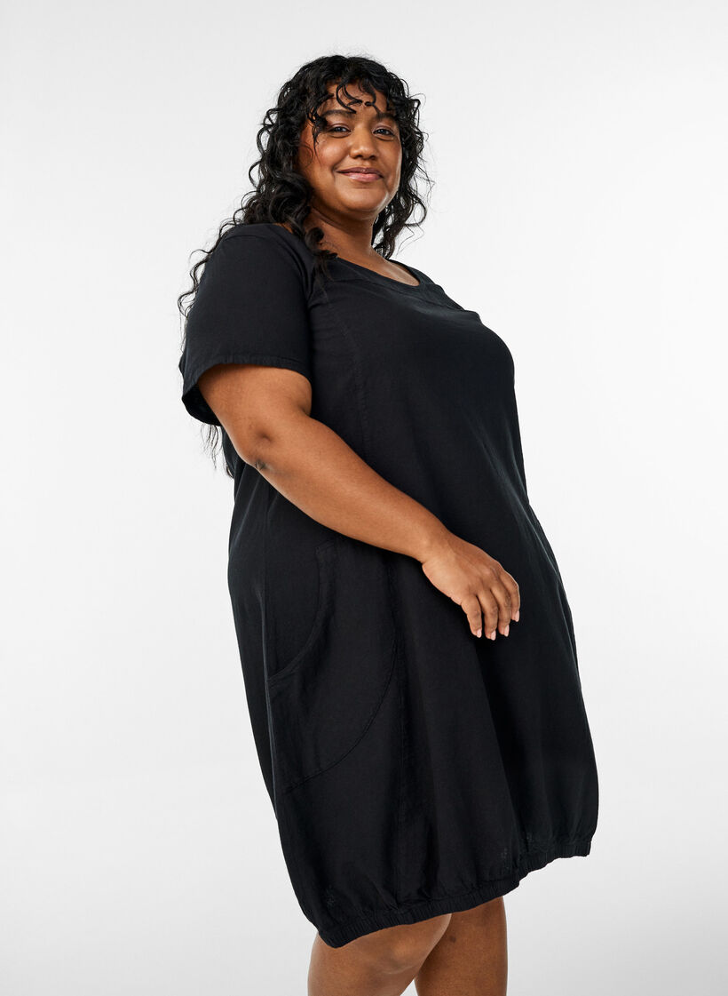 Robe en coton à manches courtes, Noir, Model image number 0