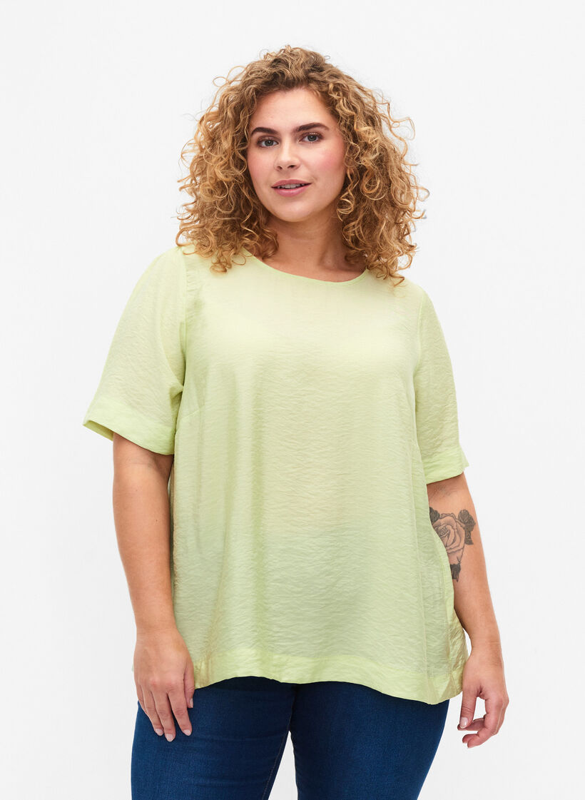 Blouse met halflange mouwen in viscose, Lily Green, Model image number 0