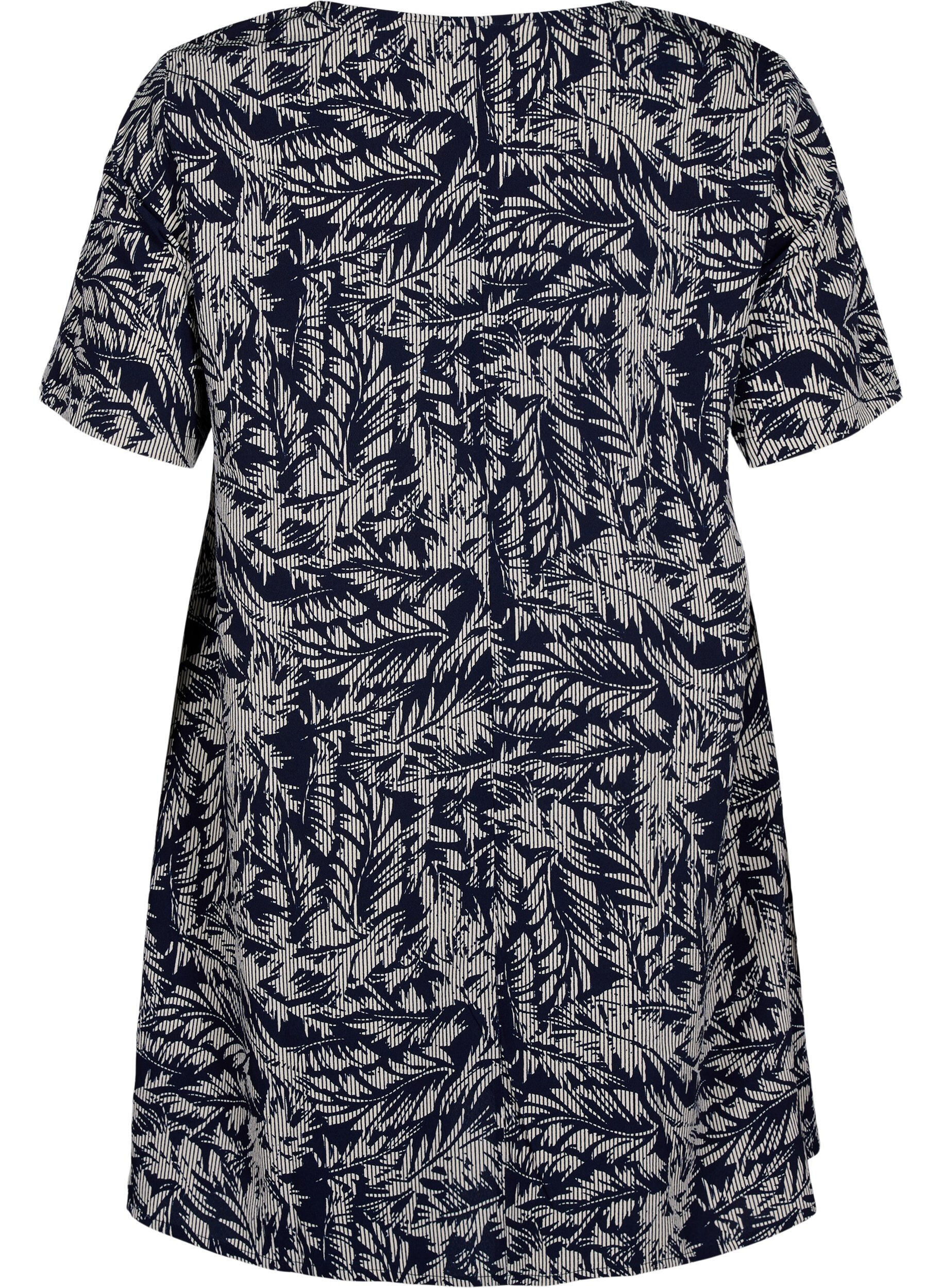 ZizziFLASH - Tuniek met v-hals en print, Off White Blue Leaf, Packshot image number 1