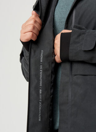 Veste imperméable avec capuche et taille ajustable, Black, Model image number 2