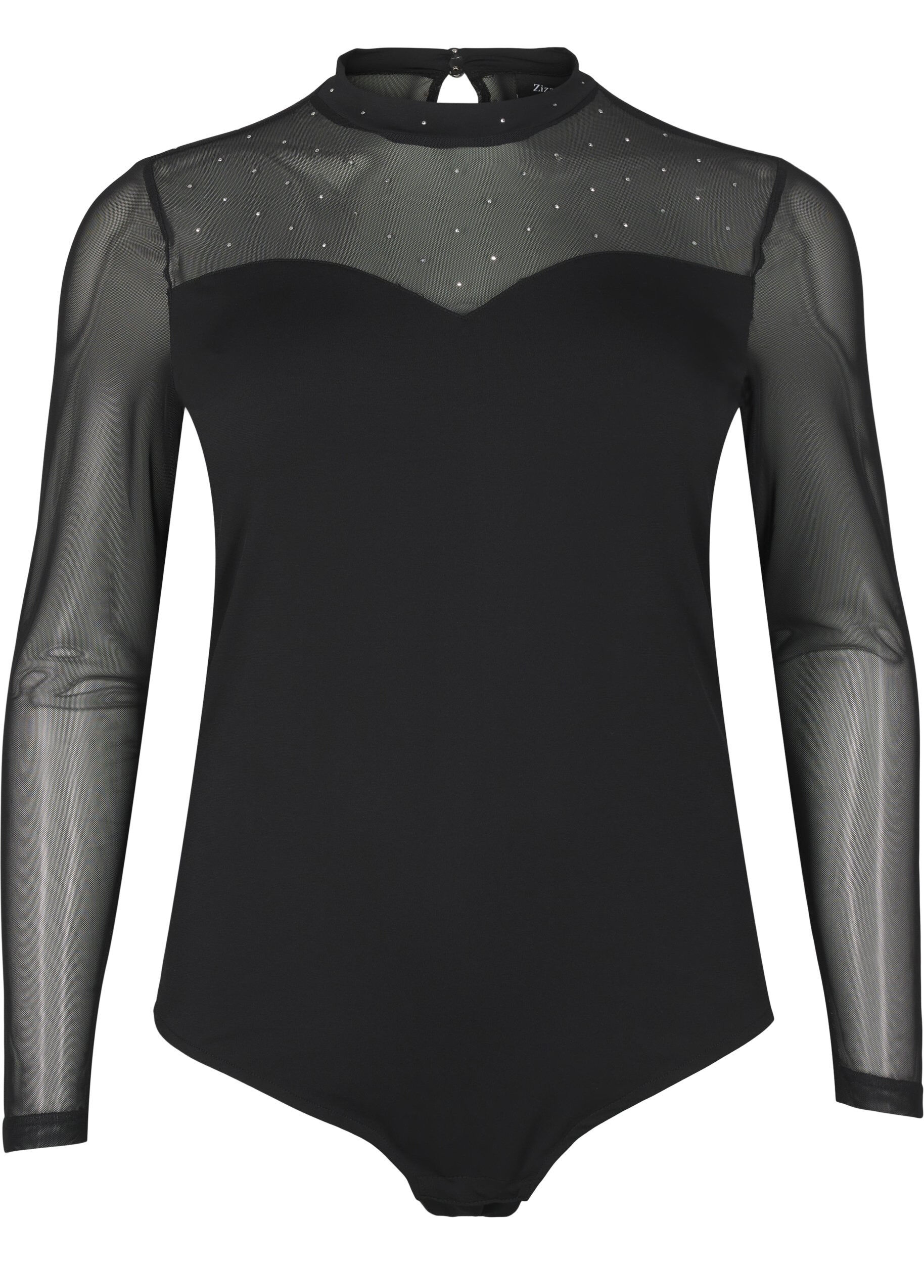 ZizziBodystocking met studs en lange mesh mouwen, Black, Packshot image number 0