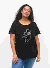 T-shirt met mica opdruk in katoen, Black Shimmer Face, Model
