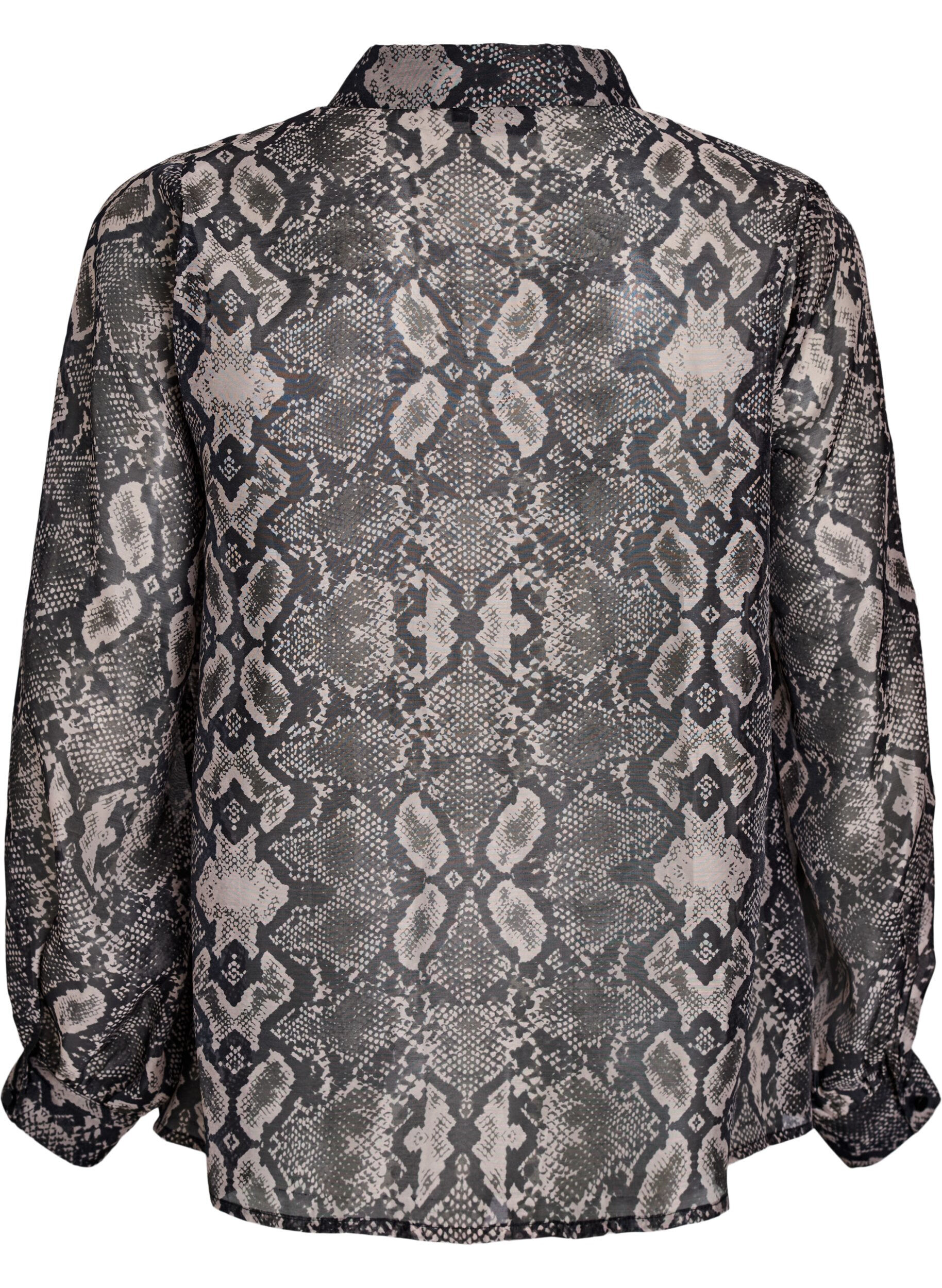 ZizziBlouse met lange mouwen en slangenprint, Grijs, Packshot image number 1