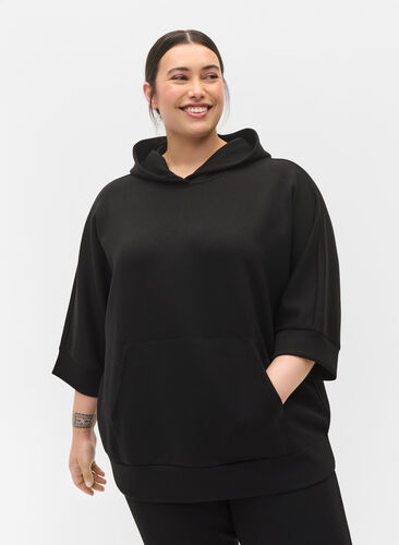 Sweatshirt met capuchon en 3/4 mouwen, Black, Model image number 0