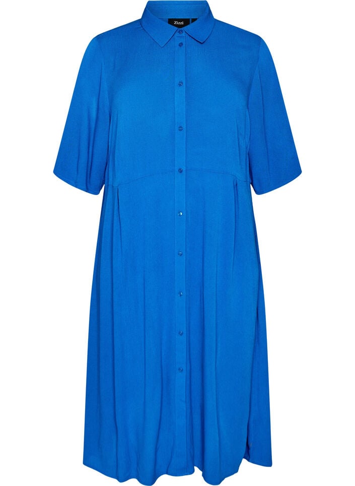 Robe chemise mi-longue &agrave; manches courtes, Bleu, Packshot image number 0