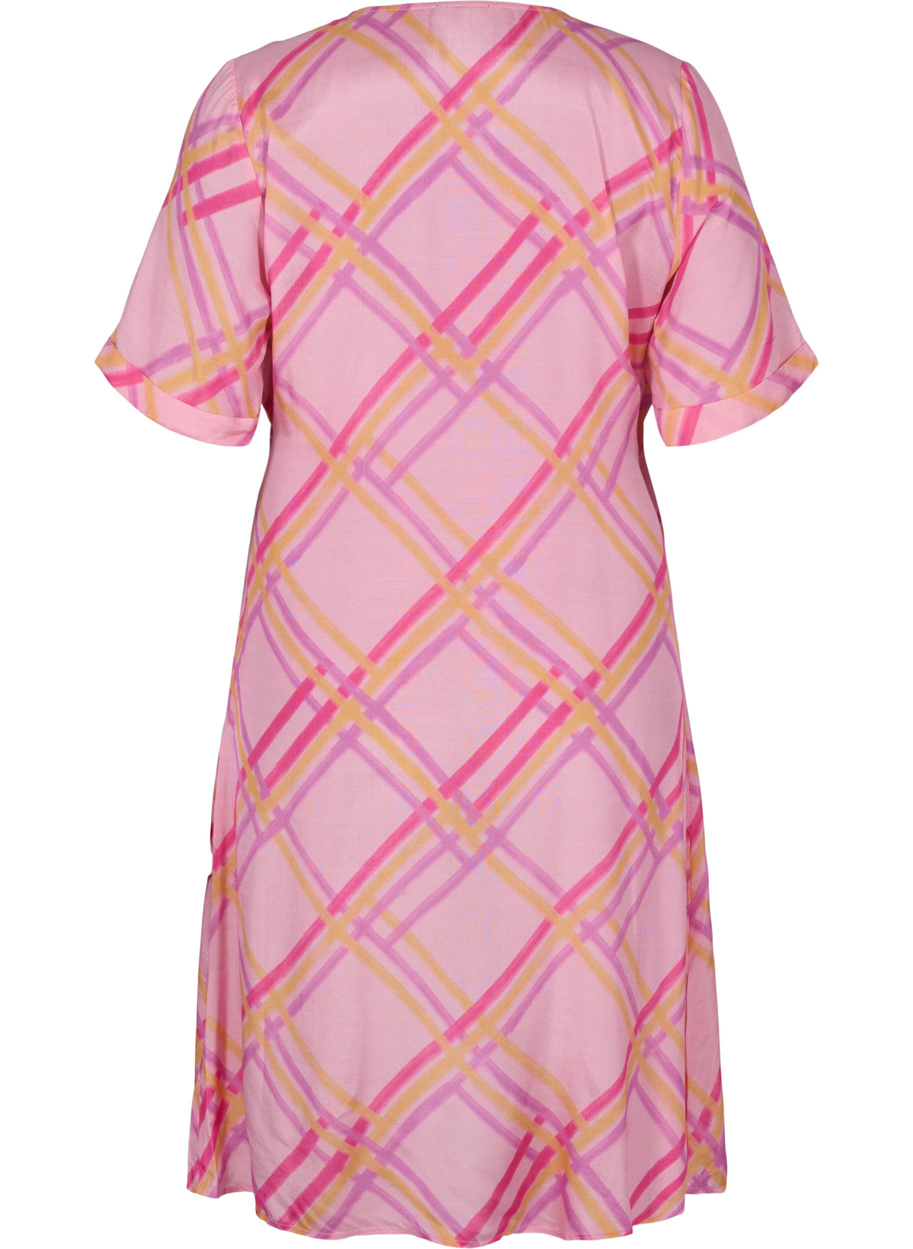ZizziGeruite viscose wikkeljurk, Pink Check, Packshot image number 1