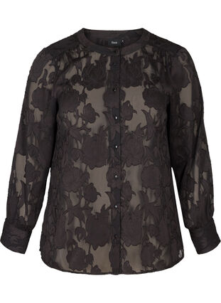 Transparante blouse met patroon, Black, Packshot image number 0