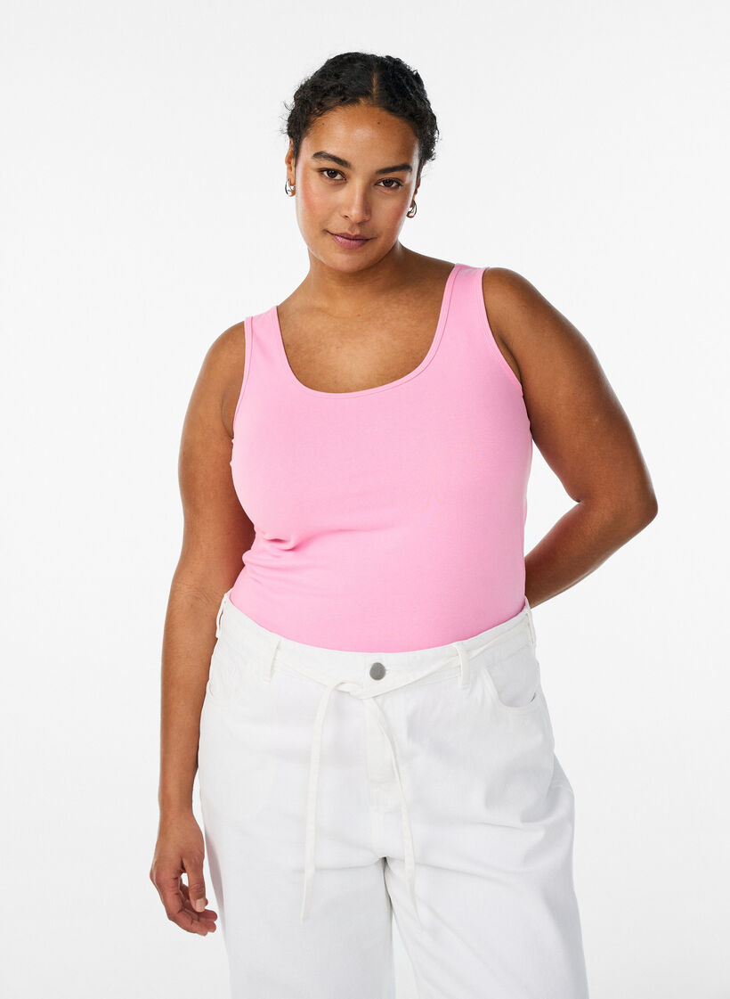 Haut Basic uni en coton, Rose, Model image number 0