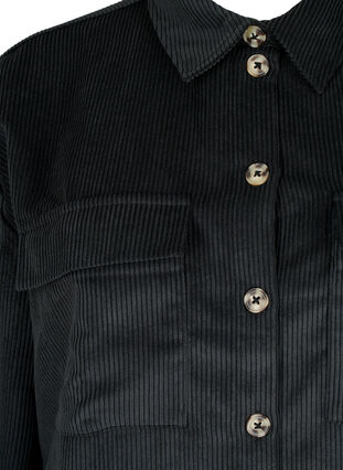 Fluwelen overhemd met lange mouwen en borstzakken, Black, Packshot image number 2