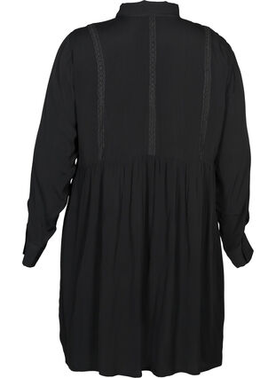Viscose jurk met kanten lint, Black, Packshot image number 1