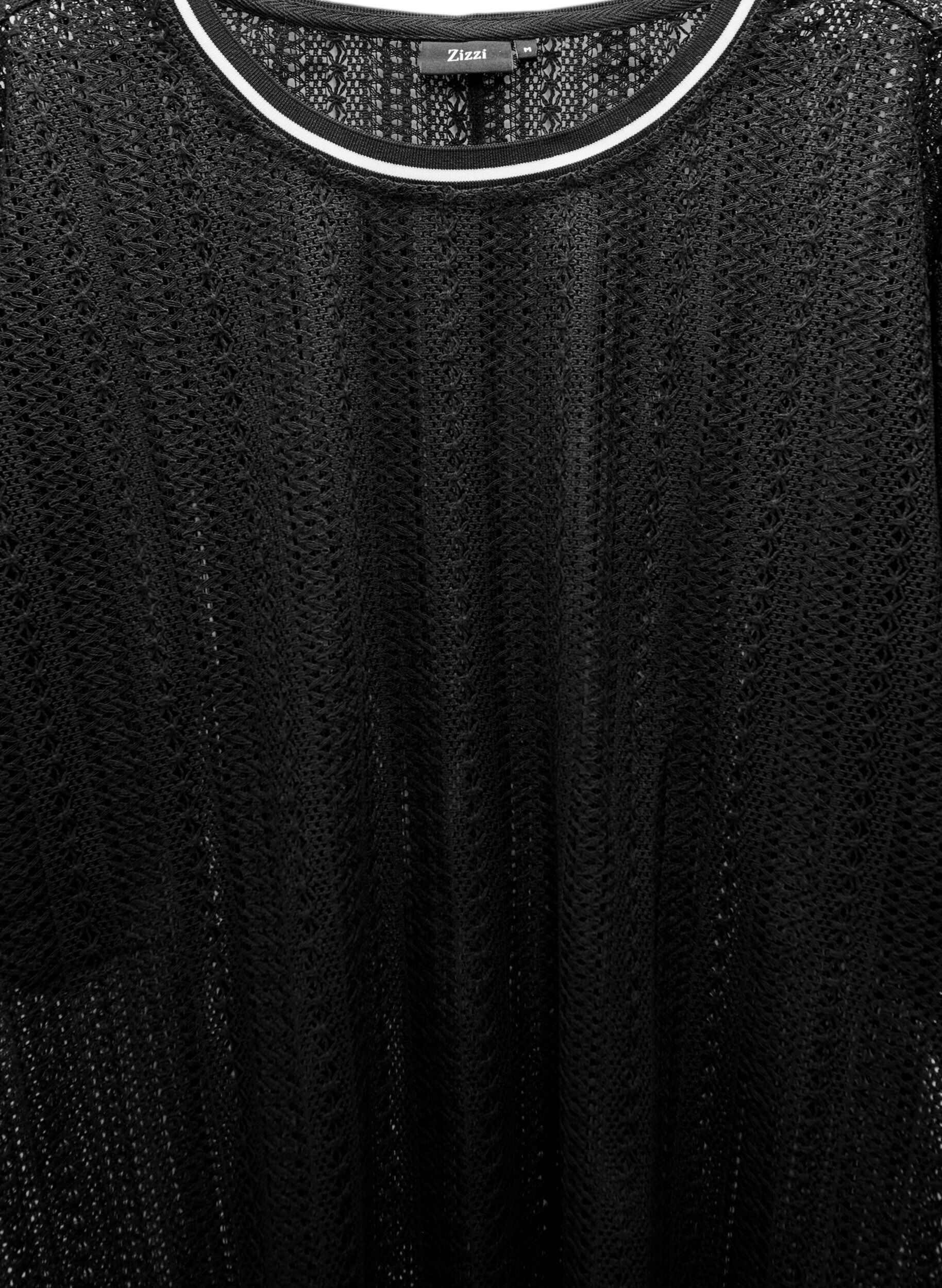 ZizziMidi-jurk met een opengewerkt patroon en korte mouwen, Zwart, Packshot image number 2