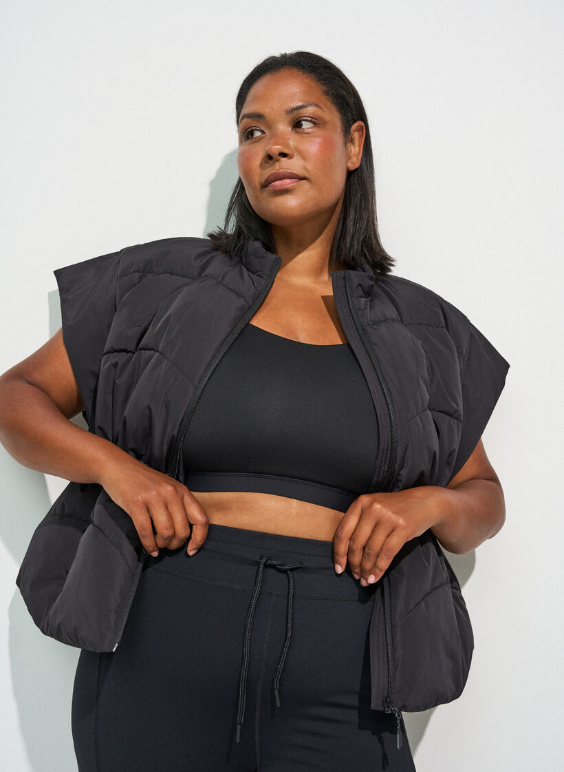 Puffer gilet met verstelbare taille, Zwart, Model image number 3