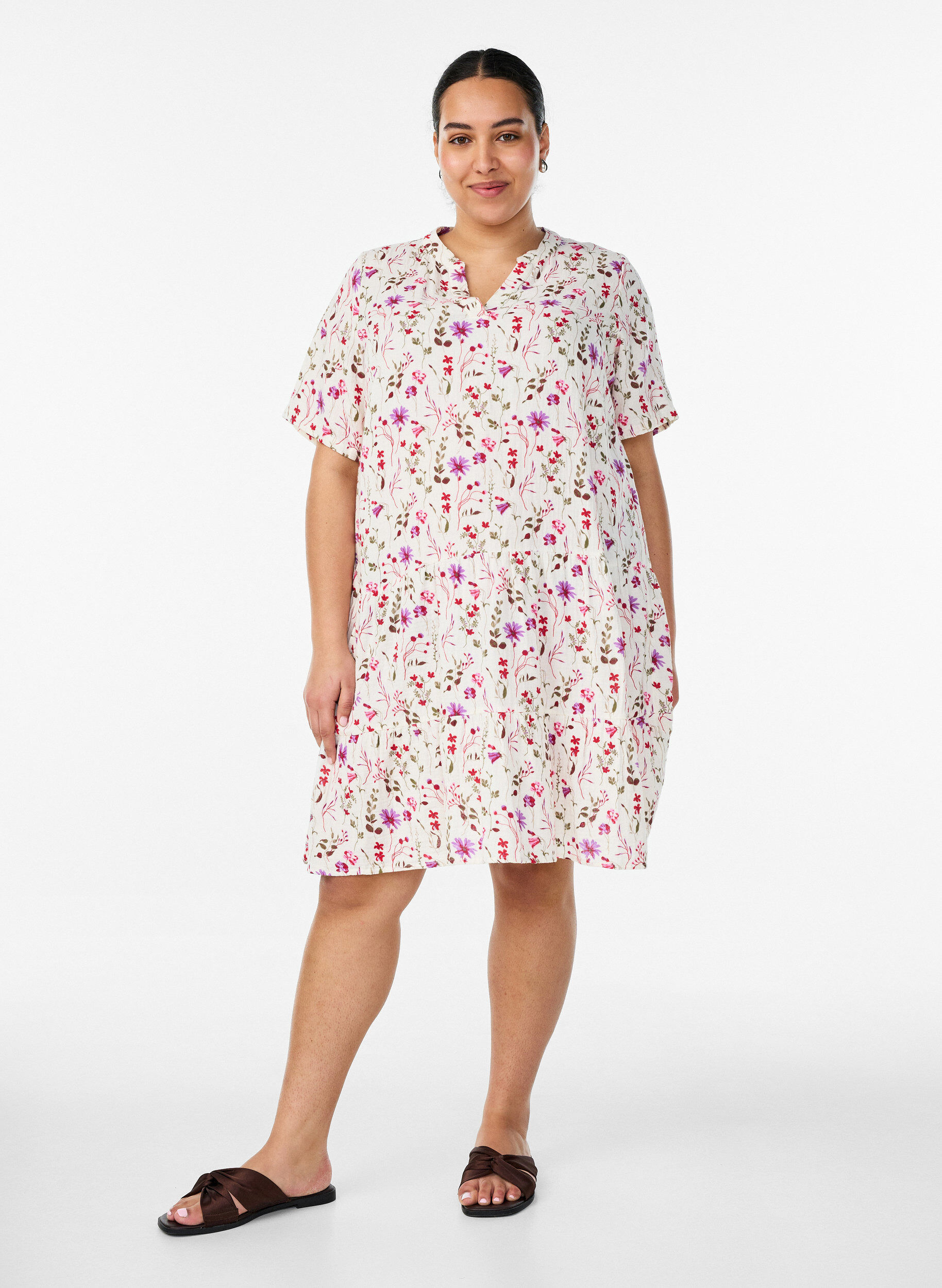 ZizziJurk met V-hals van viscose, Rood, Model image number 1