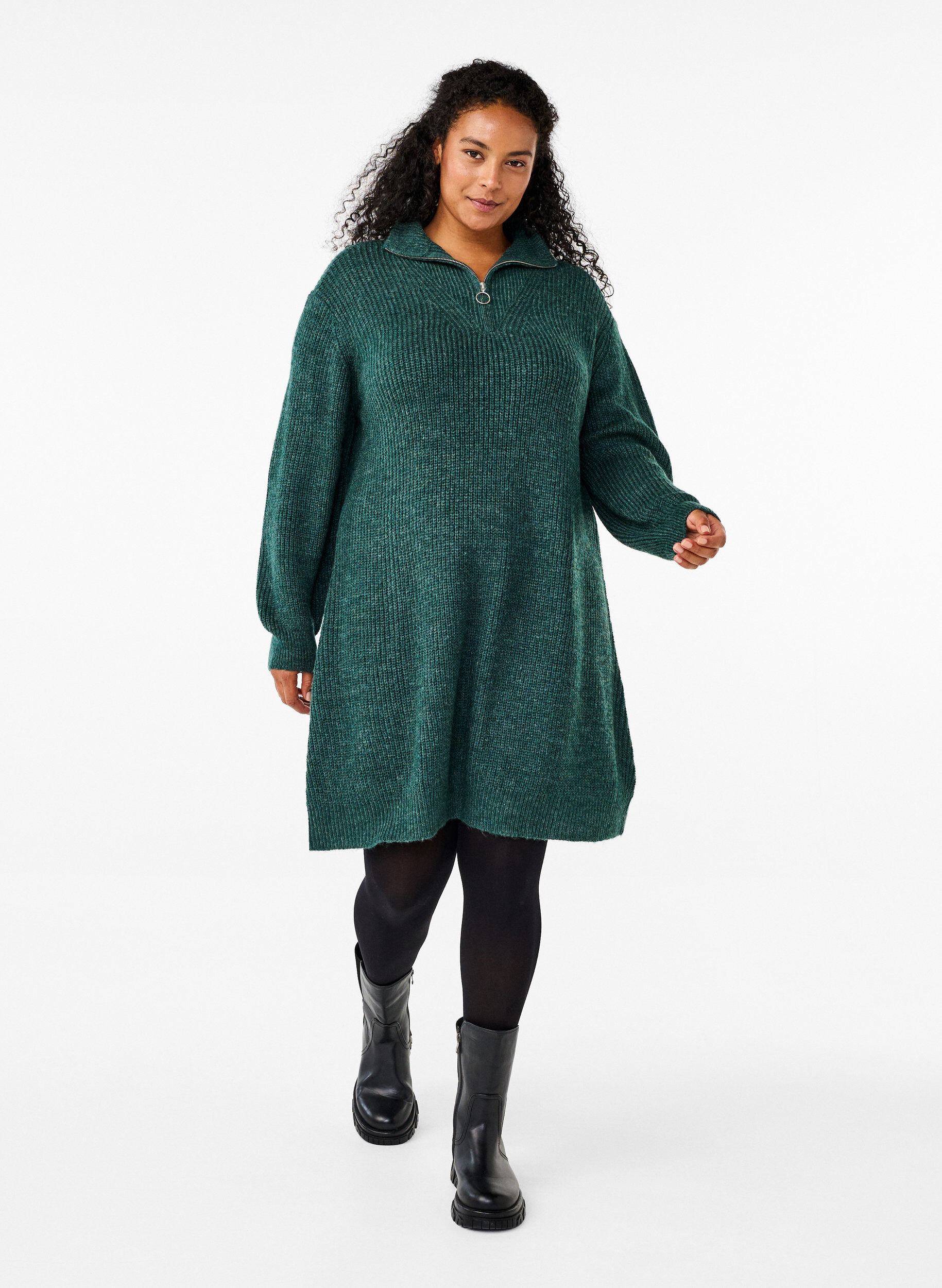 Zizzi FLASH - Robe en tricot avec col montant, Sea Moss Mel., Model image number 2