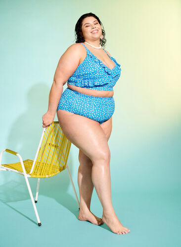 Bas de bikini taille extra haute avec imprimé floral, Blue Flower Print, Image image number 0