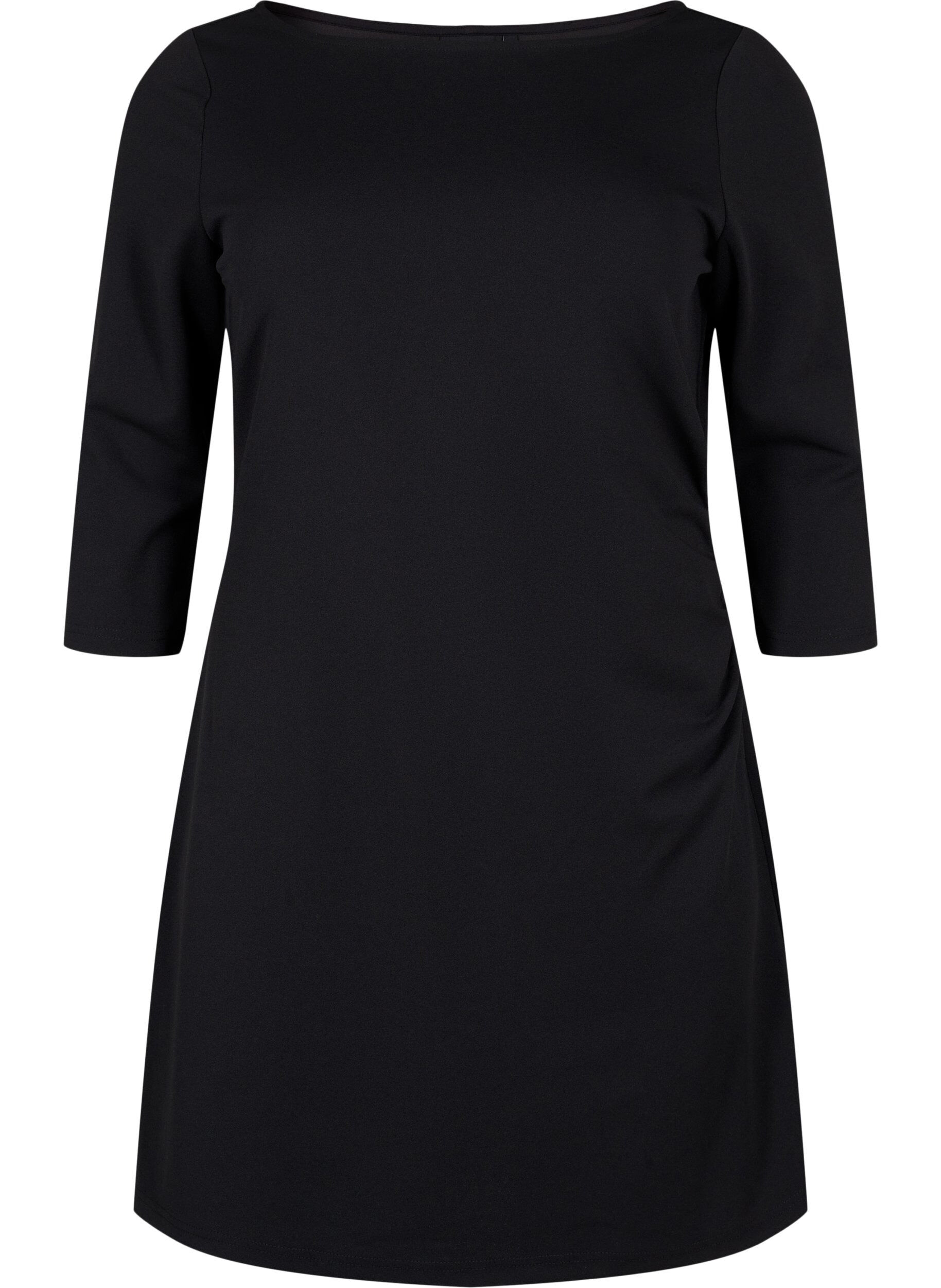 Zizzi Robe avec drap&eacute; et manches 3/4, Black, Packshot image number 0