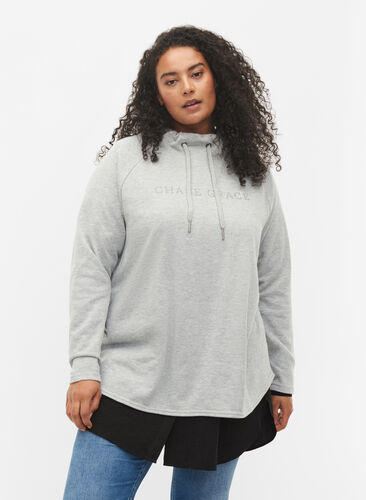 Sweat-shirt à col montant, Light Grey Melange, Model image number 0