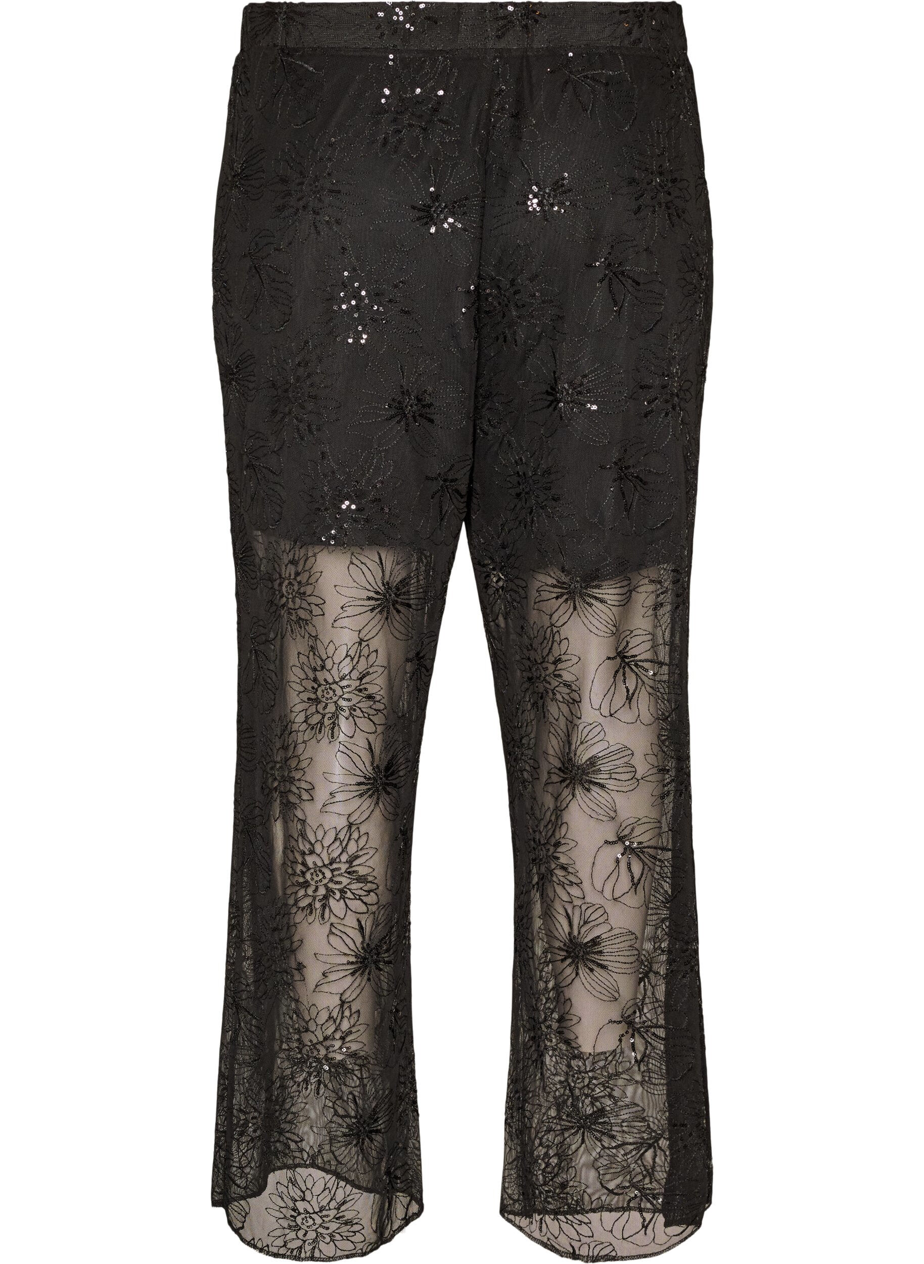 ZizziPantalon en maille avec broderies florales et sequins, Noir, Packshot image number 1