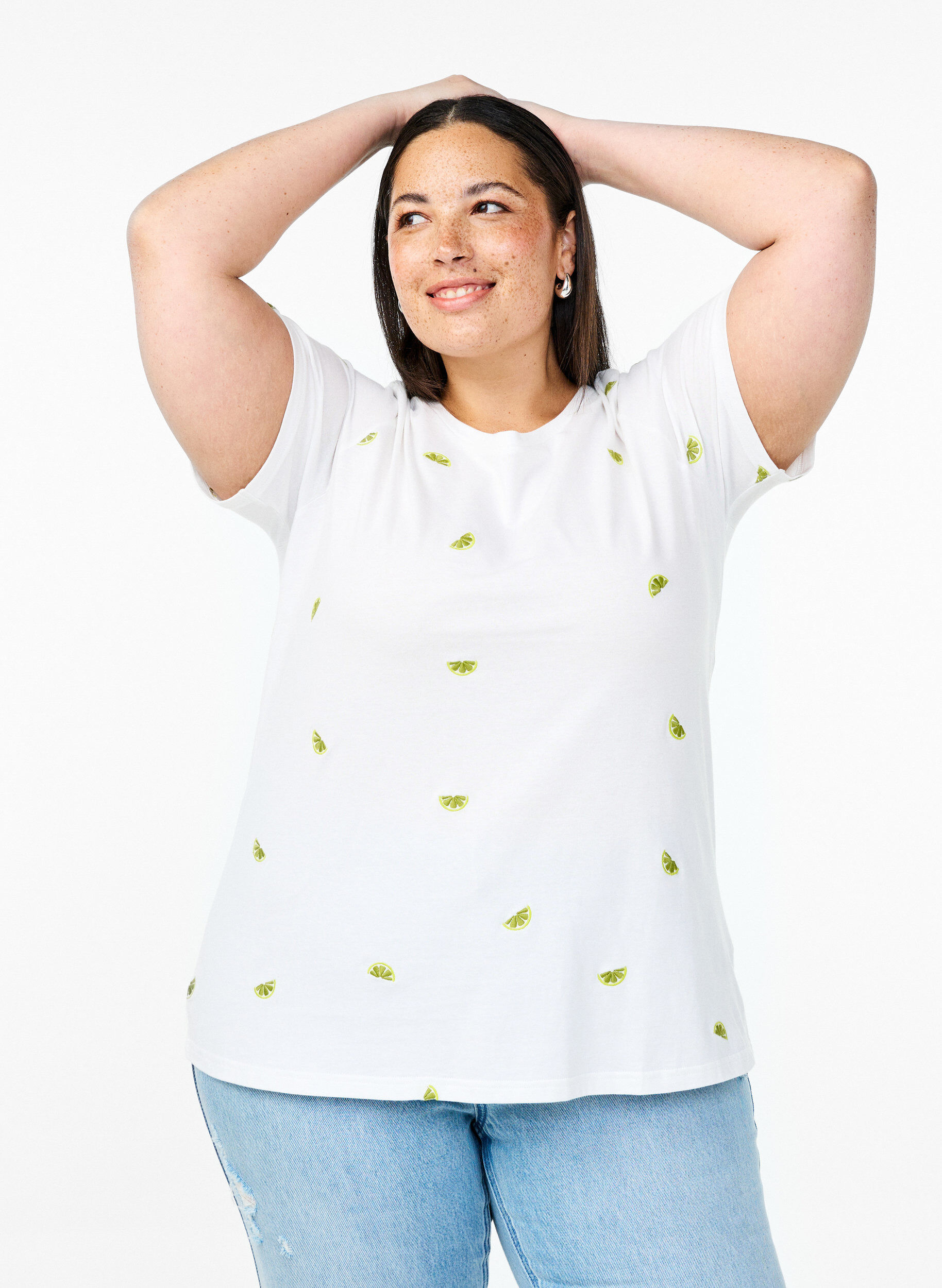 ZizziT-shirt in biologisch katoen met geborduurde motieven, Wit, Model image number 0